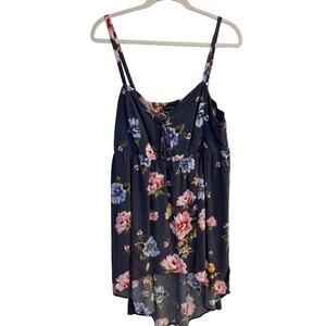 Torrid Blue Gray Floral Lace Up High Low Challis Cami Tank Top Plus Size 2X